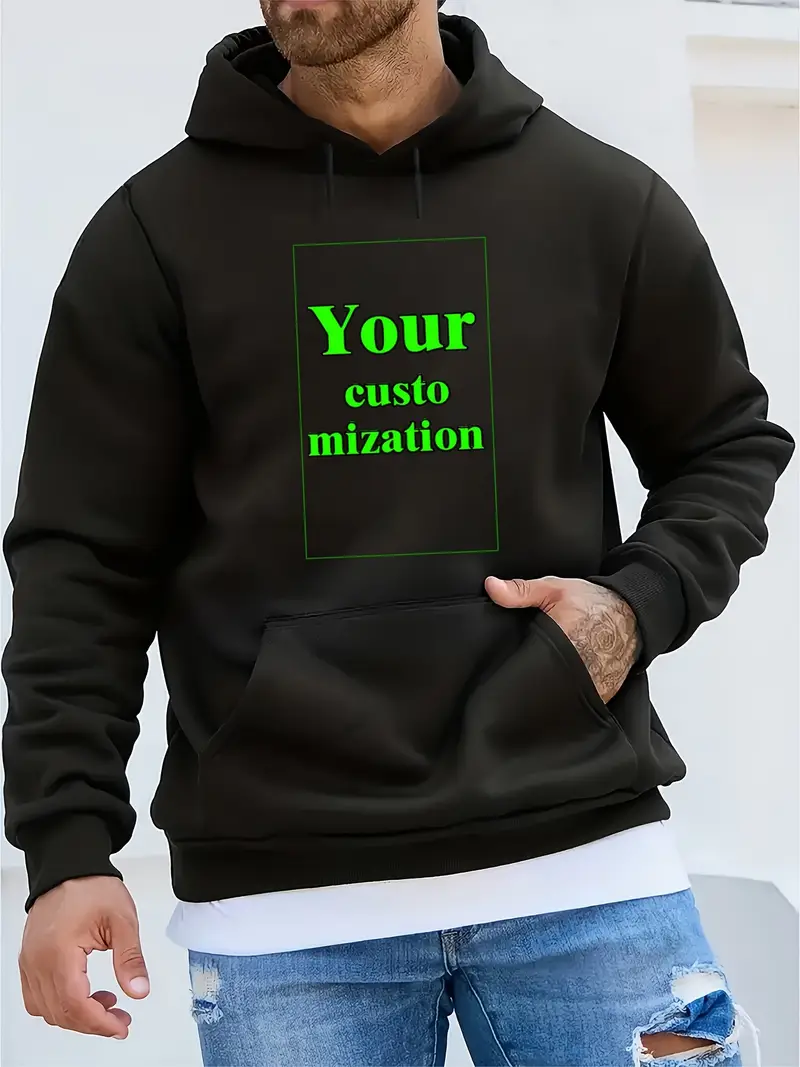 Customized Letters Print Kangaroo Pocket Hoodie.