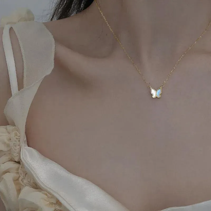 Celestial Butterfly: Iridescent Antique-Plated Necklace Set