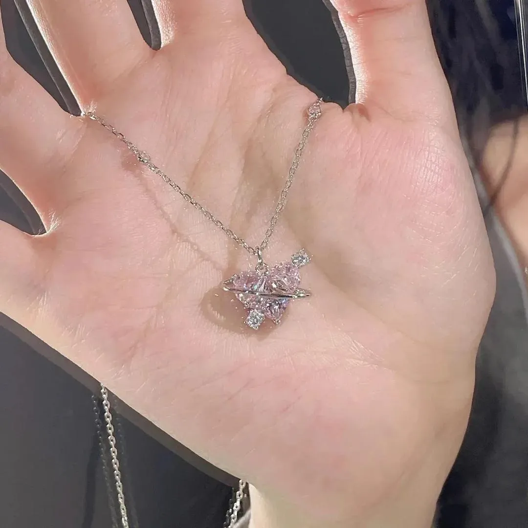 Celestial Love: Pink Heart "Planet" Necklace