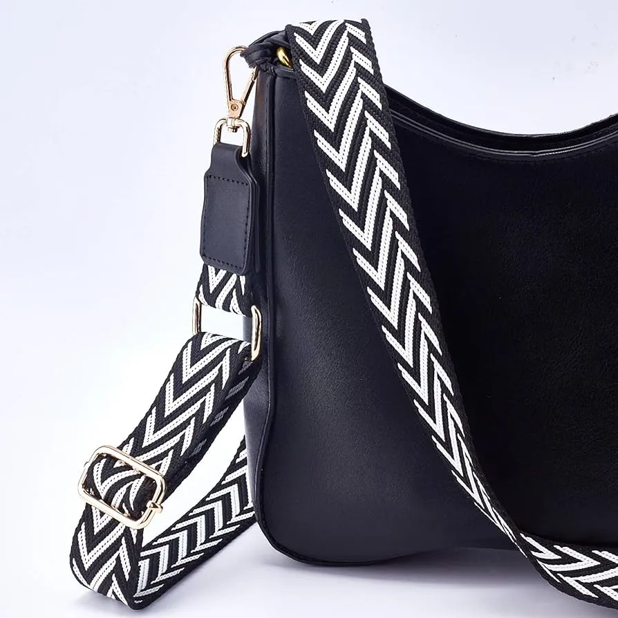 Chic Noir: Classic Black Shoulder Bag with Statement Chevron