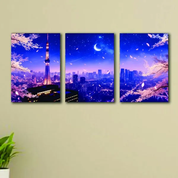 3pcs Blue City Sticky Phototile Wall Frames
