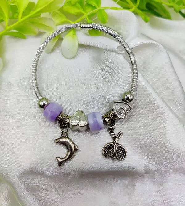 Dolphin Charm Pandora Bracelet With Purple Accents