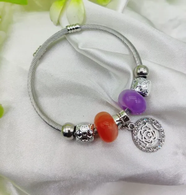 Imported Elegant Pandora Bracelet With Rose Charm