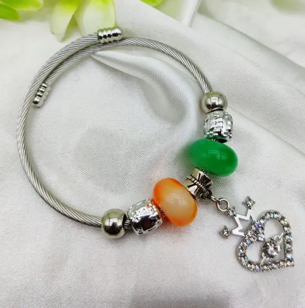 Silver Pandora Bracelet With Heart Crown Charm