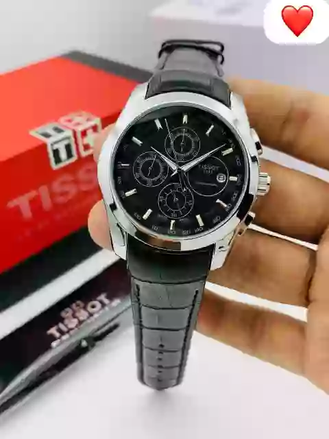TISSOT 1853 WATCH
 ALL CHRONOGRAPH WORKING
PURE LEATHER STRAPS 
STAILNESS STEEL DAIL
SUPER MASTER LOCK
DATE AND TIME 
HIGH QUALITY 
FULL BLACK, WHITE DAIL
