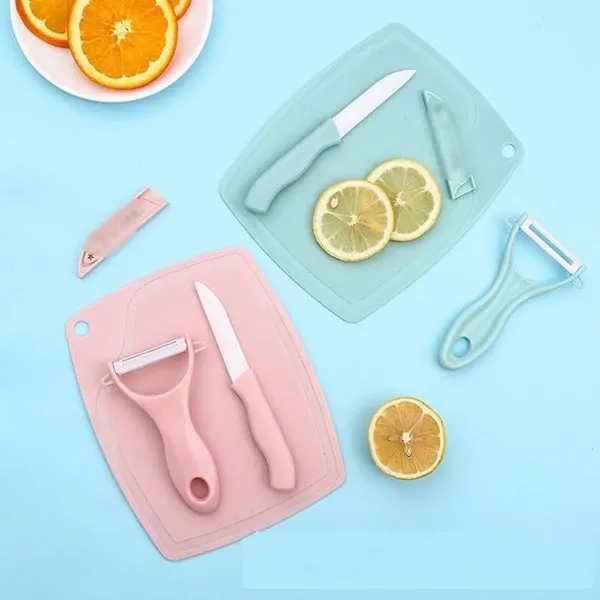 3 in 1 Ceramic Fruit Knife + Peeler + Chooping Borad Set