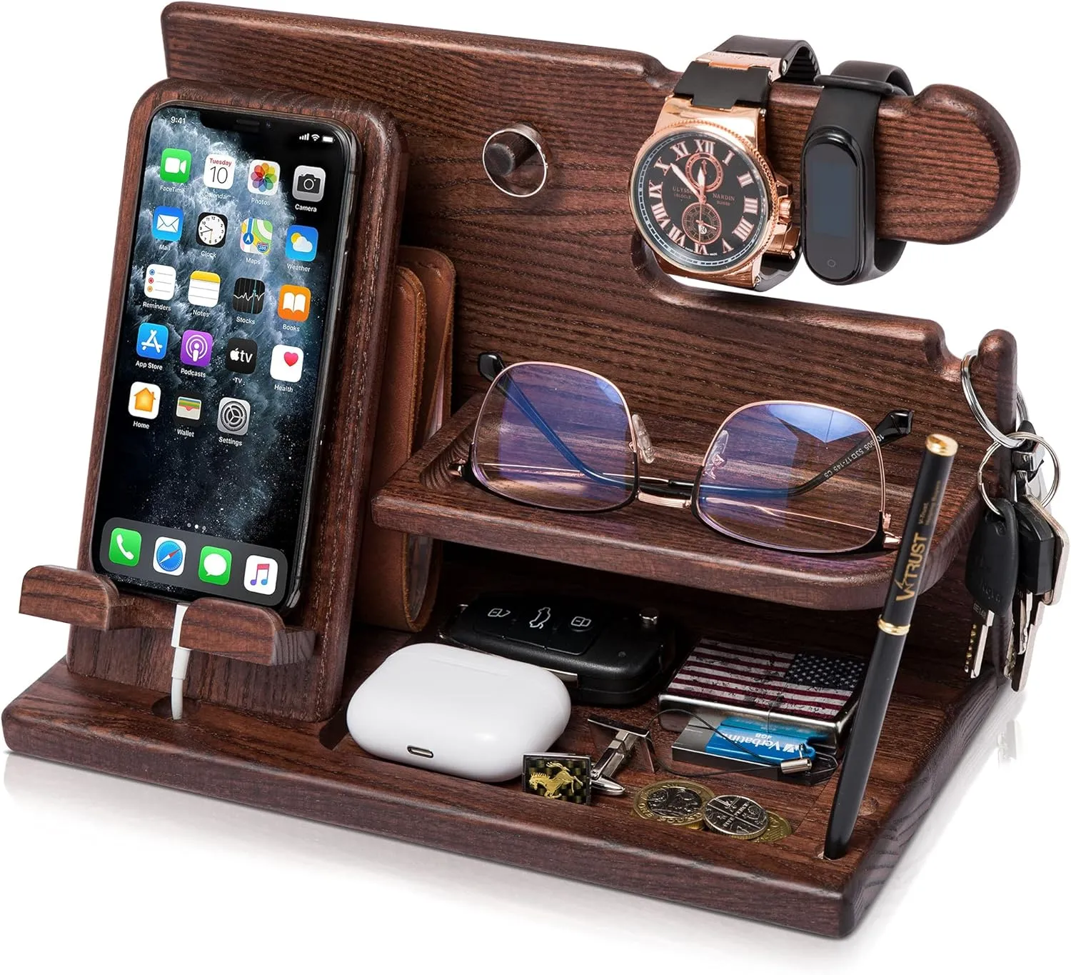 Phone Docking Station for Men - Desk or Nightstand Organizer