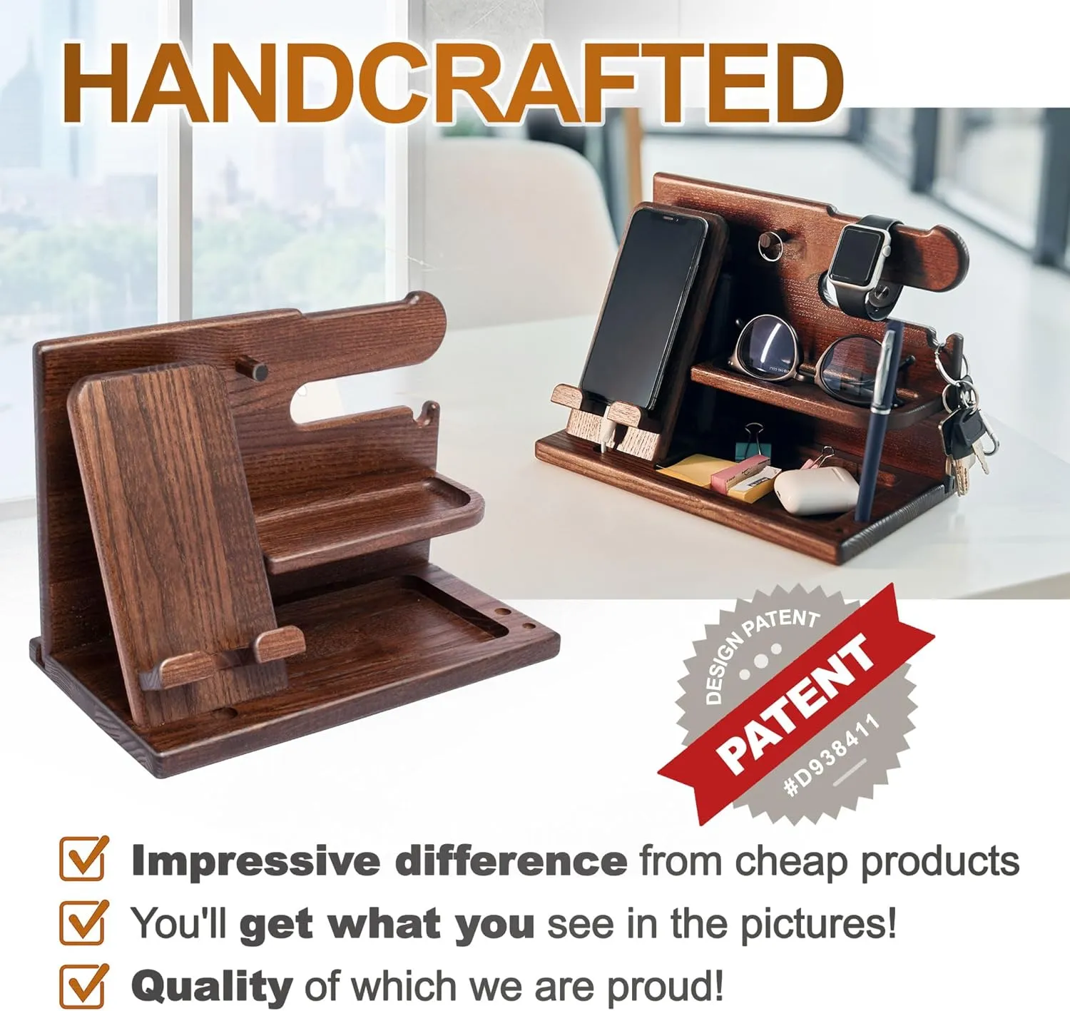 Phone Docking Station for Men - Desk or Nightstand Organizer