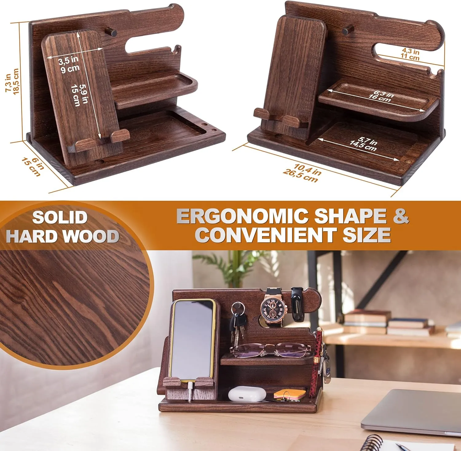 Phone Docking Station for Men - Desk or Nightstand Organizer