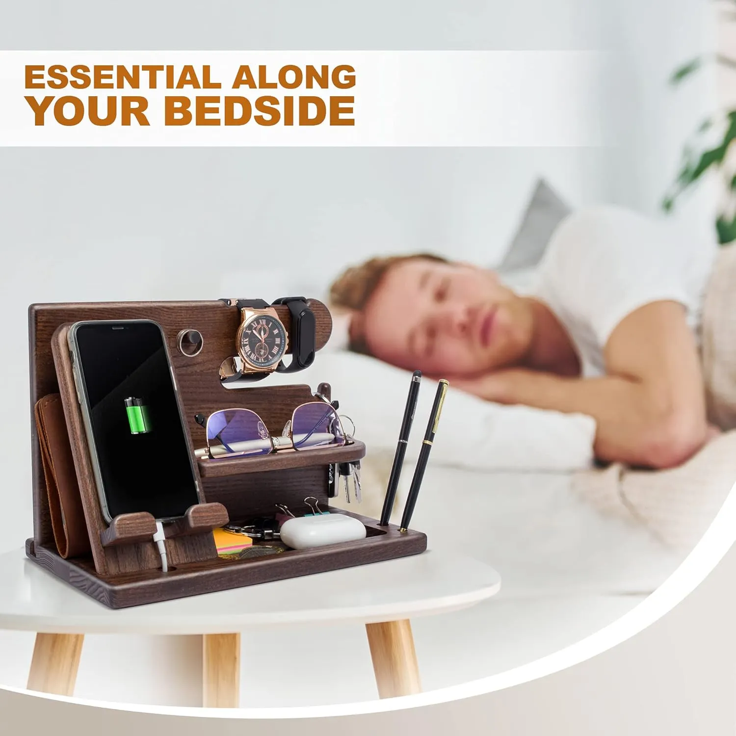 Phone Docking Station for Men - Desk or Nightstand Organizer