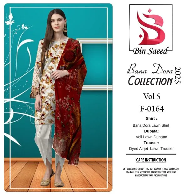 Binsaeed Bana Dora 3piece Unstitched Suit Summaer Lawn