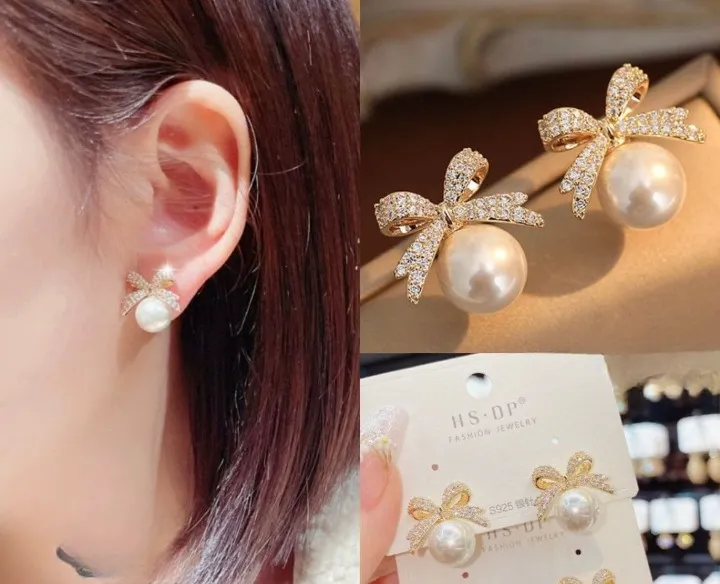 parkle Diamond Pearl Stud Earrings
