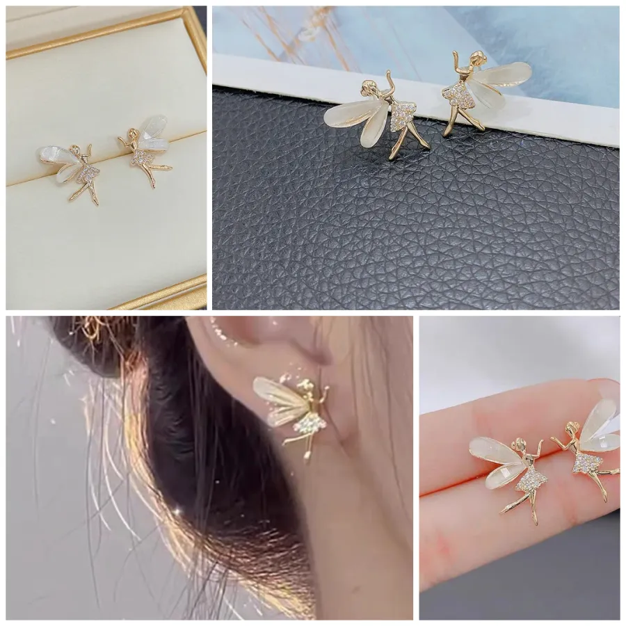 Fashion Cute Flower Wings Elf Stud Earring For Women