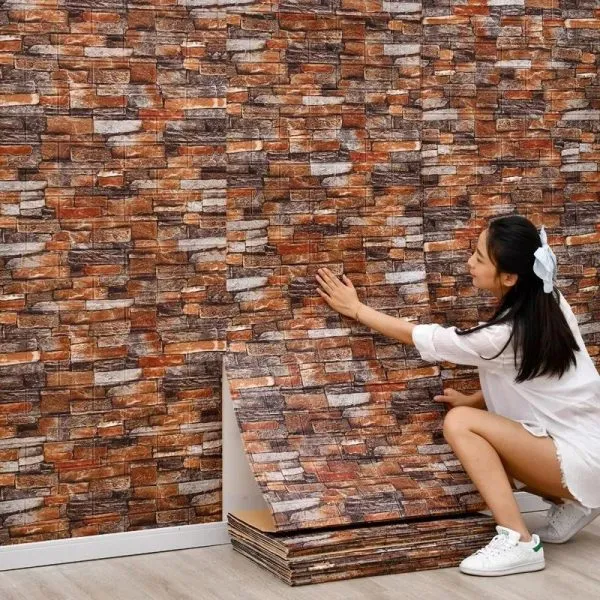 brown 3d Wall Stickers Faux Brick White Brick