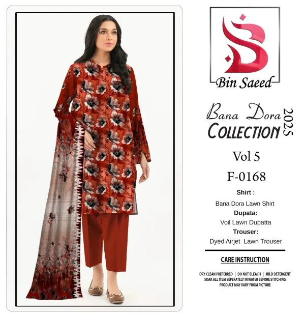 Binsaeed Bana Dora 3piece Unstitched Suit Summaer Lawn Col
