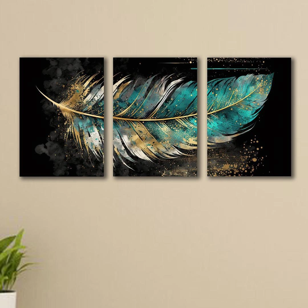 Multicolor Leaf Shape Design Wall Art rt - 3 Pcs