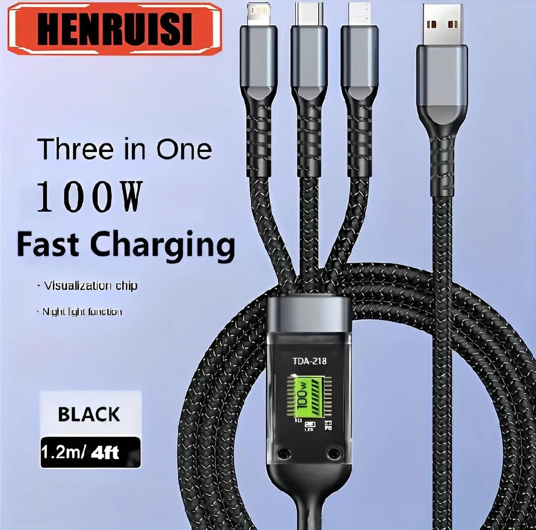100W Fast Chargeing 3 in 1 Cable Black
