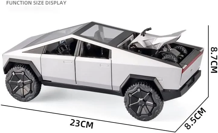Toy Car 1:24 Tesla Cybertruck Pickup With Motorcycle Alloy