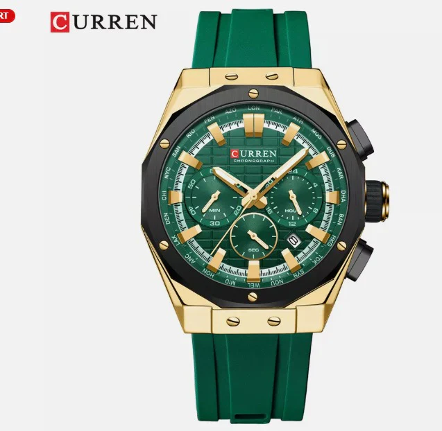 Men' Chronograph Watch Gold Blue Sport Quartz Luminous Water