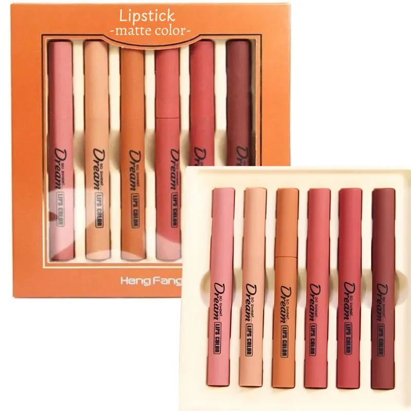 Hengfang Matte Dream Lipstick Set – 6-Piece Long-Lasting Nud