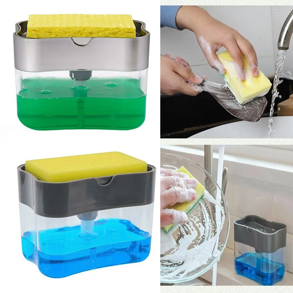 Soap Pump Dispenser & Sponge Holder for Kitchen Sink | Press