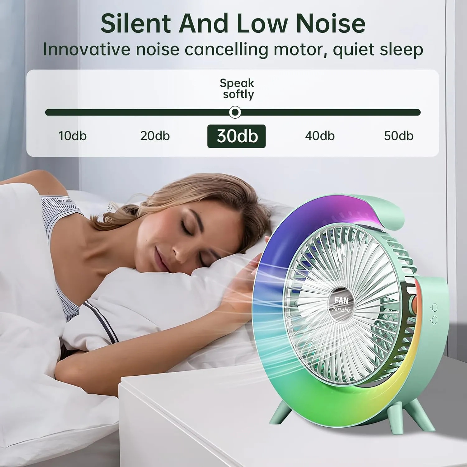 Colorful USB Rechargeable Desktop Fan | Silent Cooling, LED