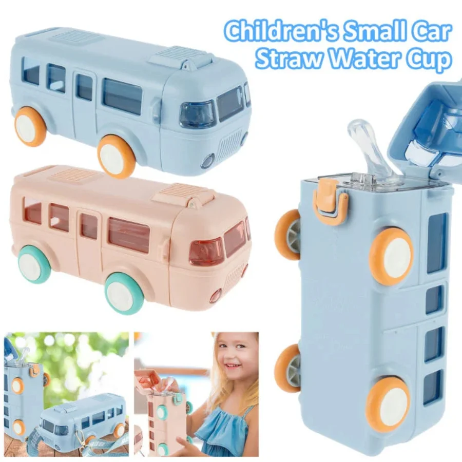 Bus Shape School Water Bottle | 500ml | With Strap | Cute &