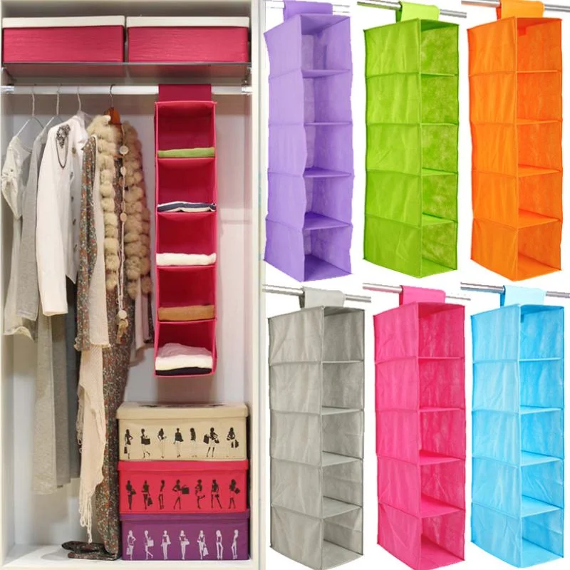 5 Shelf Clothes Hanging Organizer | Foldable Wardrobe Sectio