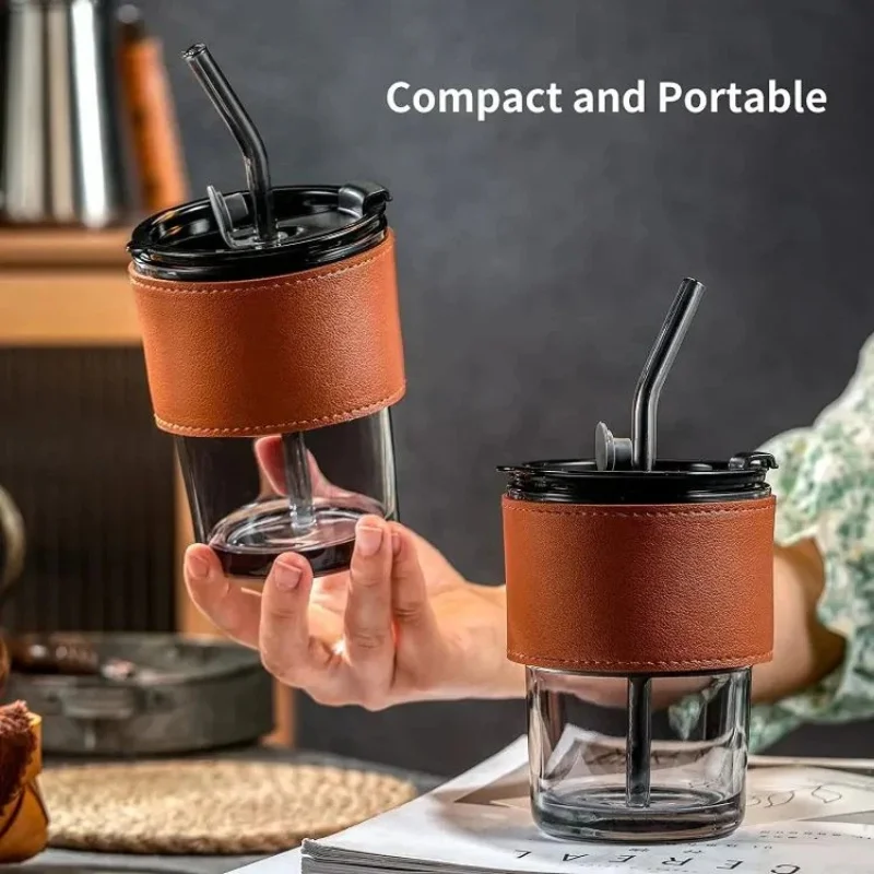 Bamboo Joint Glass Cup with Lid & Straw | 13oz Can-Shaped Tu