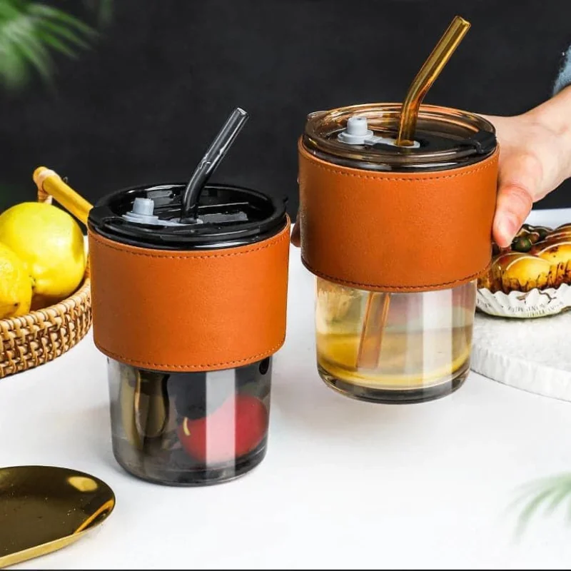 Bamboo Joint Glass Cup with Lid & Straw | 13oz Can-Shaped Tu