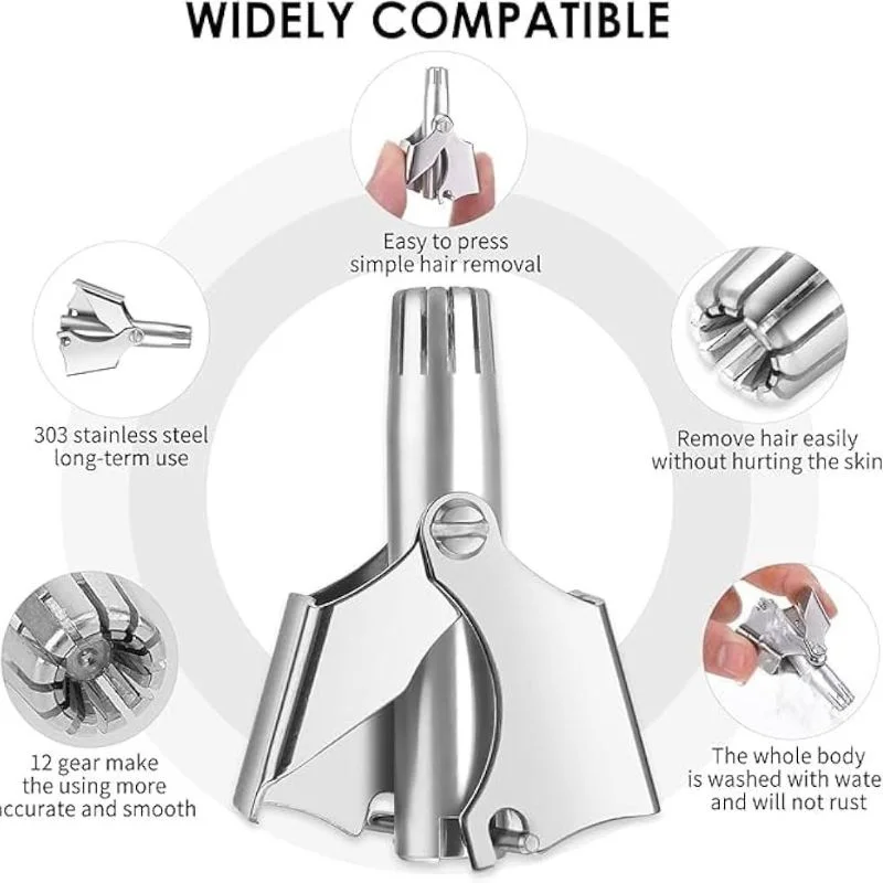 Manual Stainless Steel Nose & Ear Hair Trimmer – Painless, B
