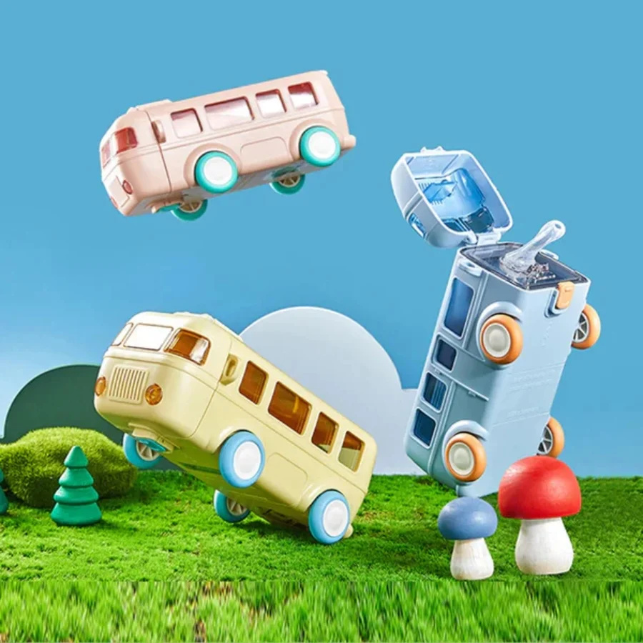 Bus Shape School Water Bottle | 500ml | With Strap | Cute &