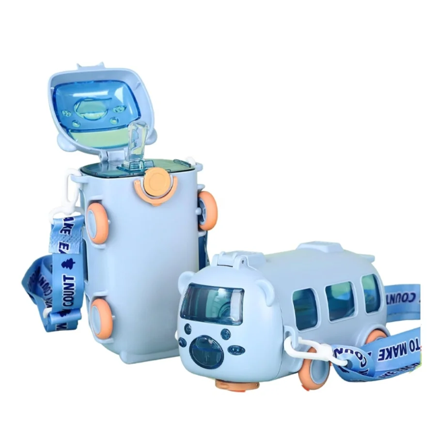 Bus Shape School Water Bottle | 500ml | With Strap | Cute &