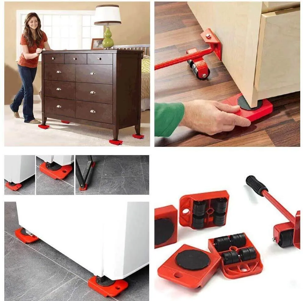 5-in-1 Heavy Furniture Mover Tool Set with Lifter & 360° Rol