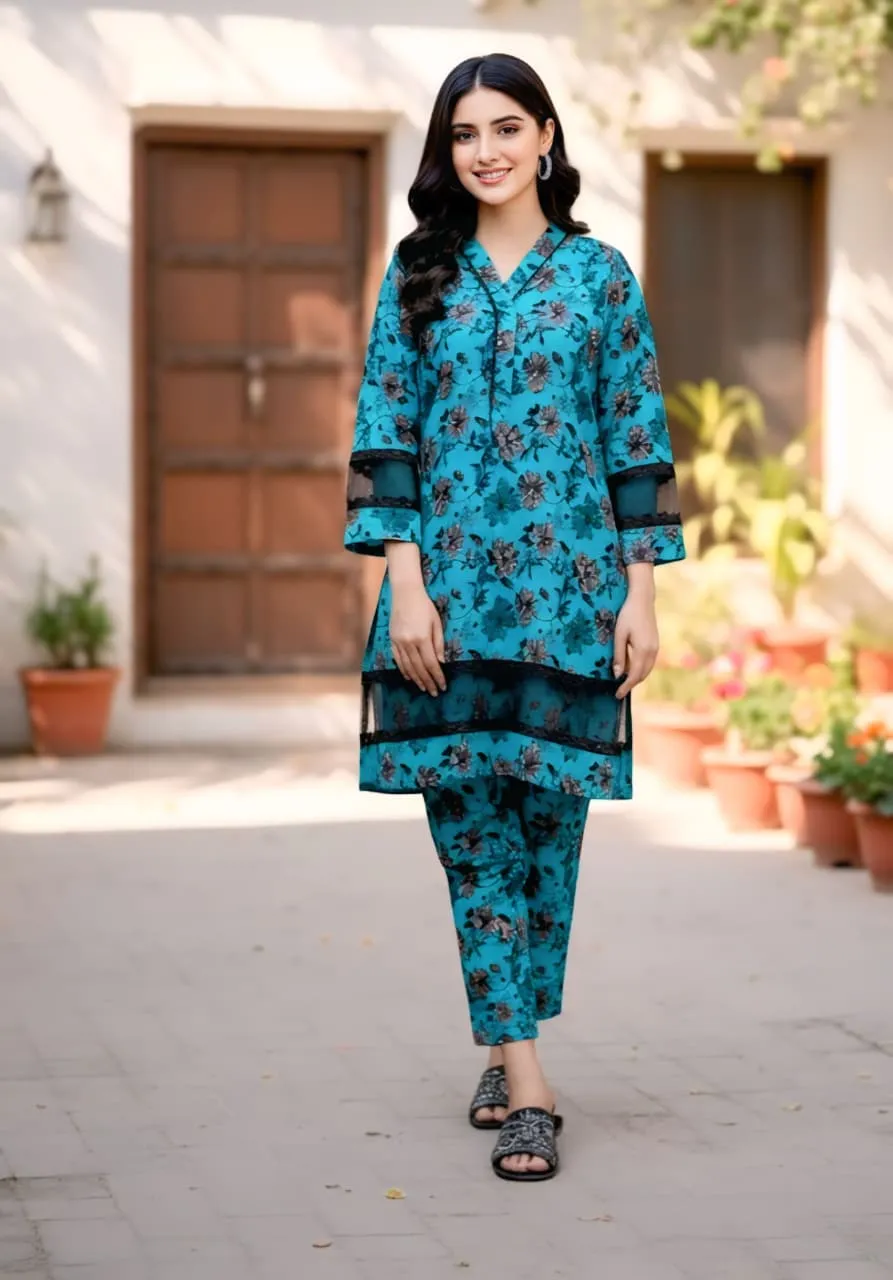 TISSUE BODER Stone Linen Stitched 2 Piece