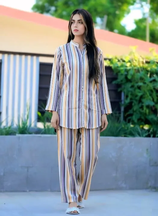 TOP/ NIGHTY DRESS Stone Linen Stitched 2 Piece