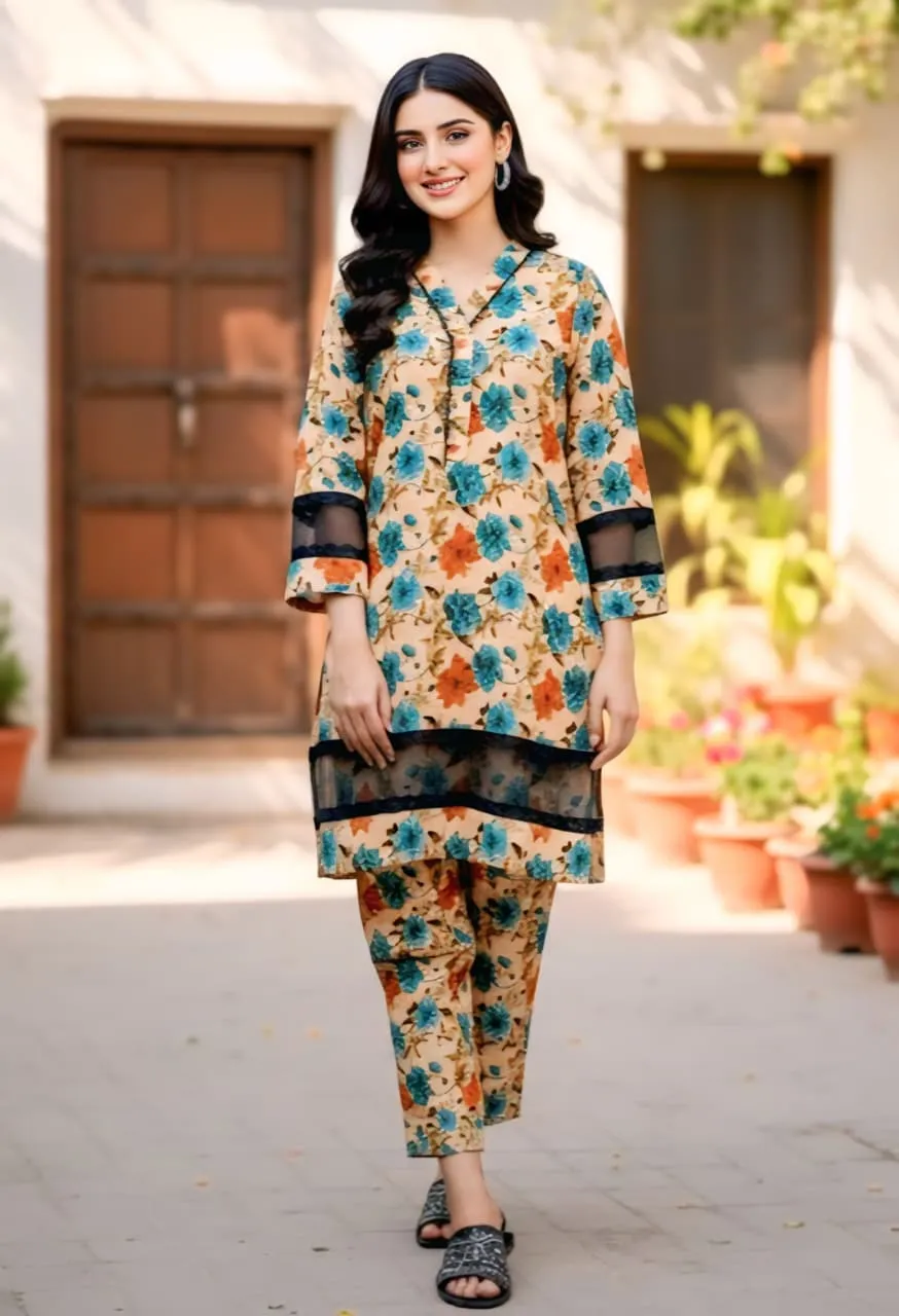 TISSUE BODER Stone Linen Stitched 2 Piece