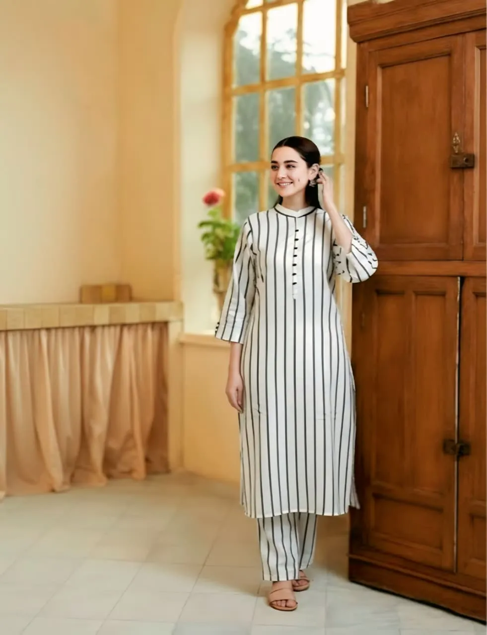 LONG LENGHT Stone Linen Stitched 2 Piece