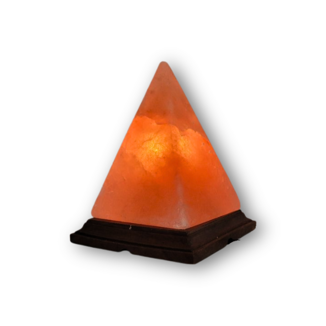 Natural Himalayan Salt Lamp – Pyramid Shape with Wooden Base