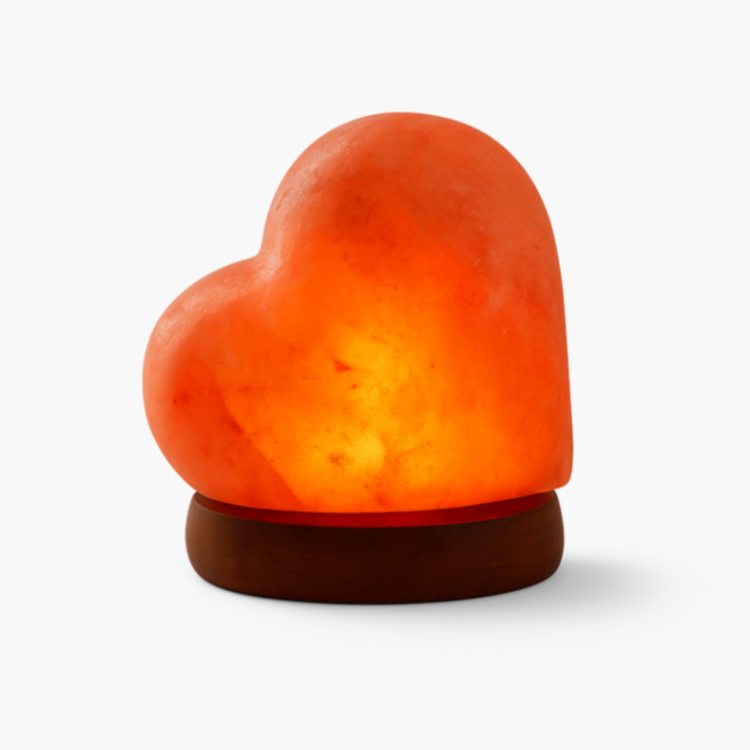 Natural Himalayan Salt Lamp – Heart Shape with Wooden Base