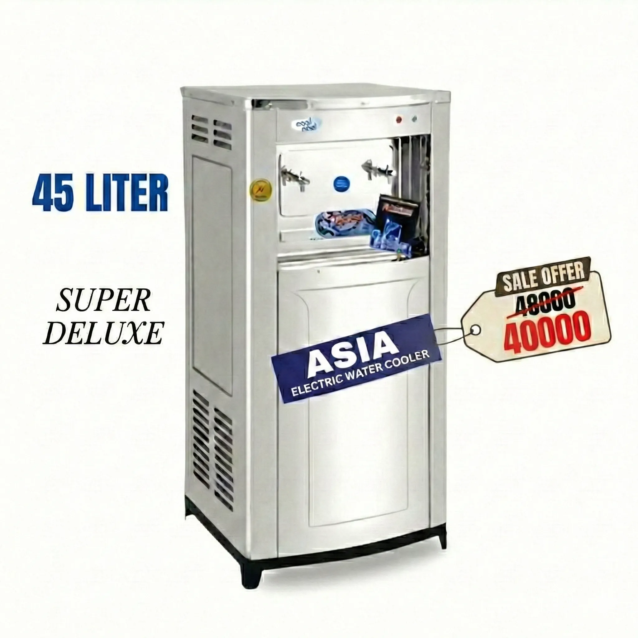Asia 45L High-Efficiency Electric Water Cooler(With 2 Taps)