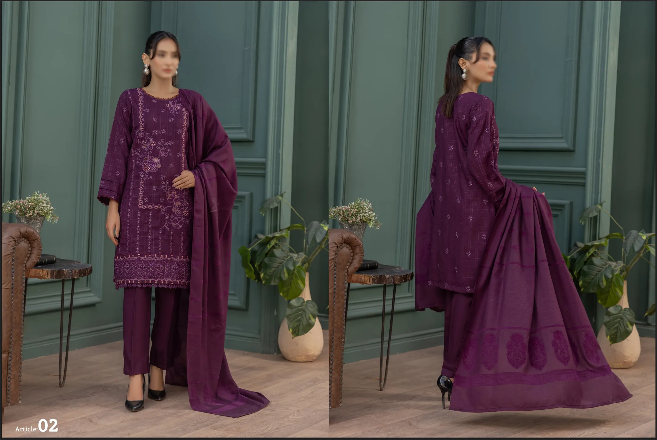LUXURY FANCY DHANAK EMBROIDED WITH VELVET JACQUARD WOOLEN