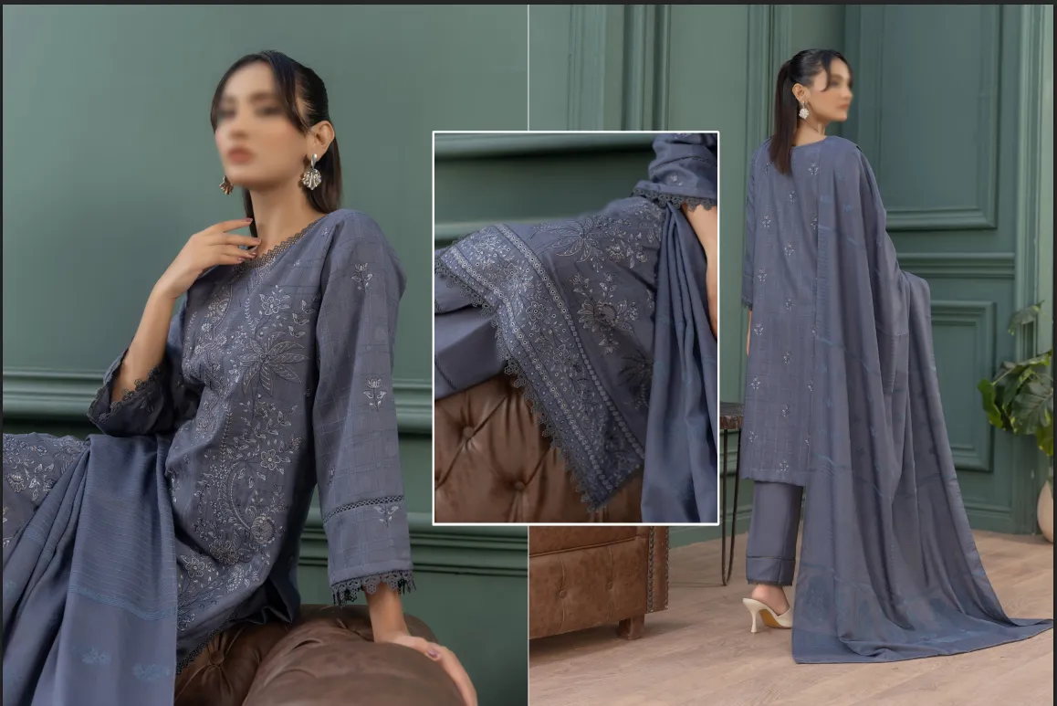 LUXURY FANCY DHANAK EMBROIDED WITH VELVET JACQUARD WOOLEN