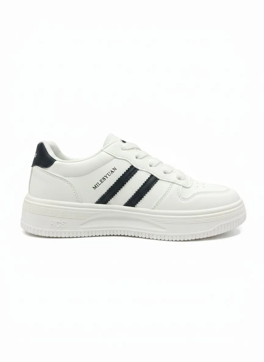 White Low-Top Trainer with Black Triple Stripes & Chunky Sol