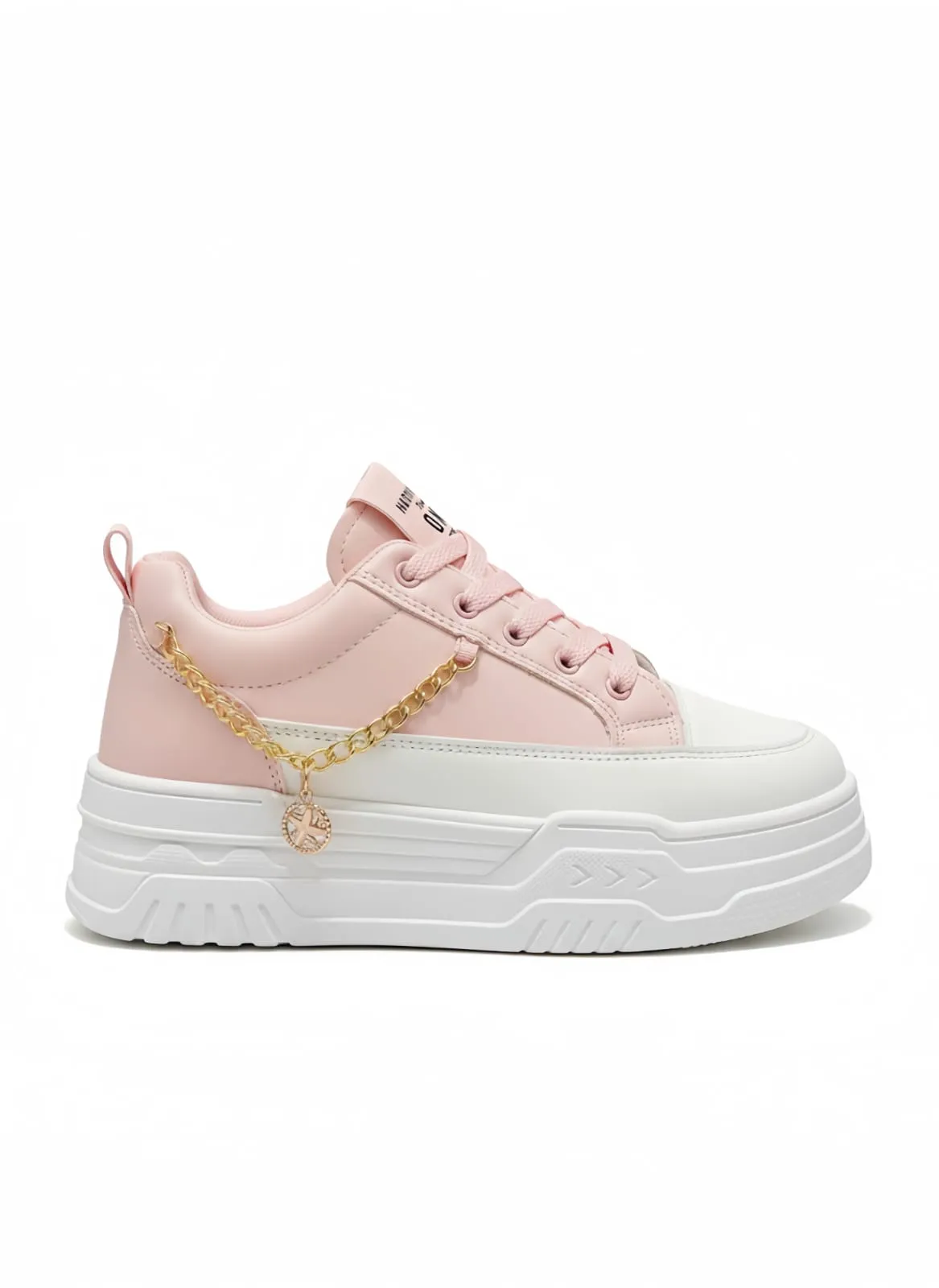Women’s Chunky Platform Sneakers – Pink with Gold Chain