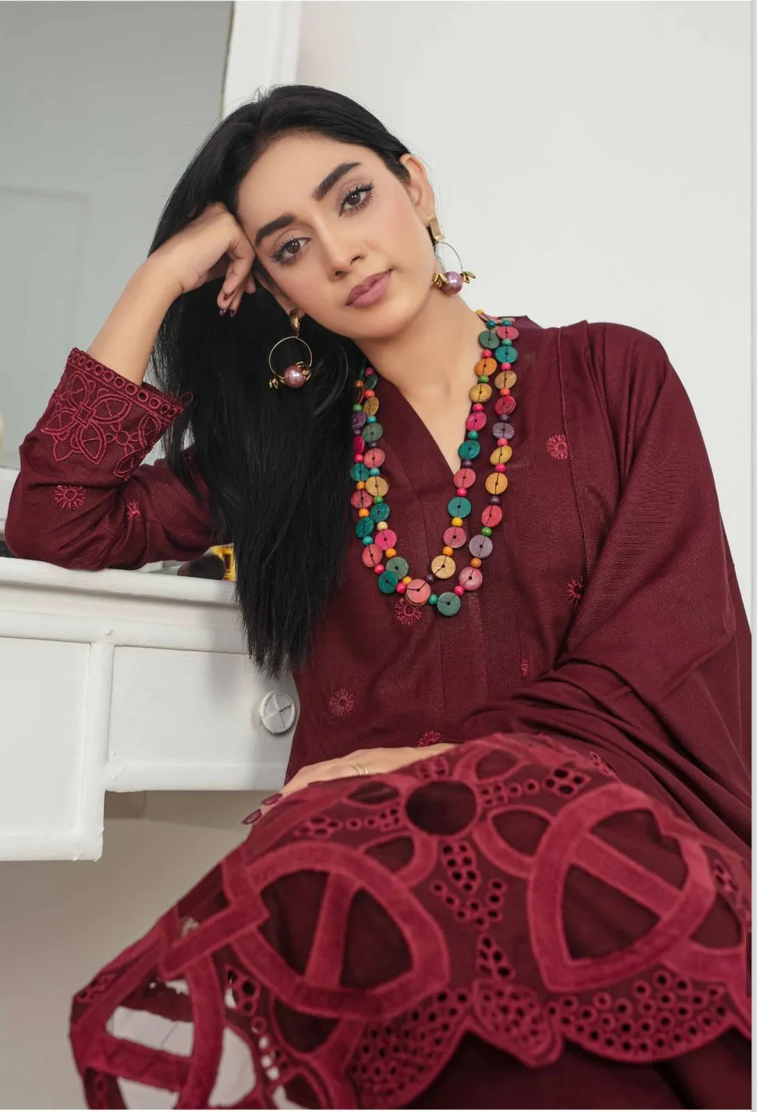 LASER WORK & CHICKEN KARI 3PC EMBROIDERED
