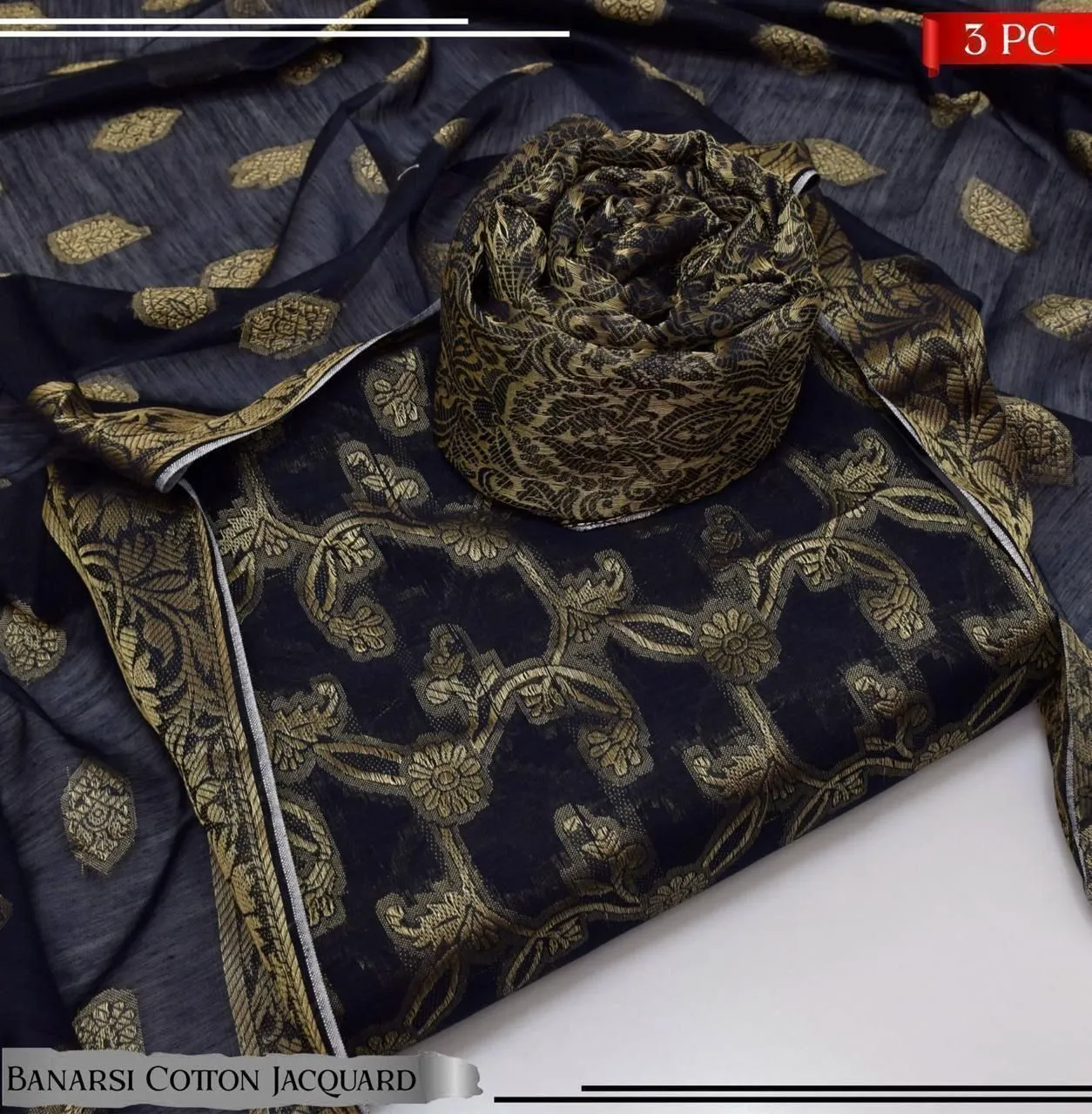 *3pc*  *Fabric* cotton  banarsi Jacquard  Shirt, Trouser,