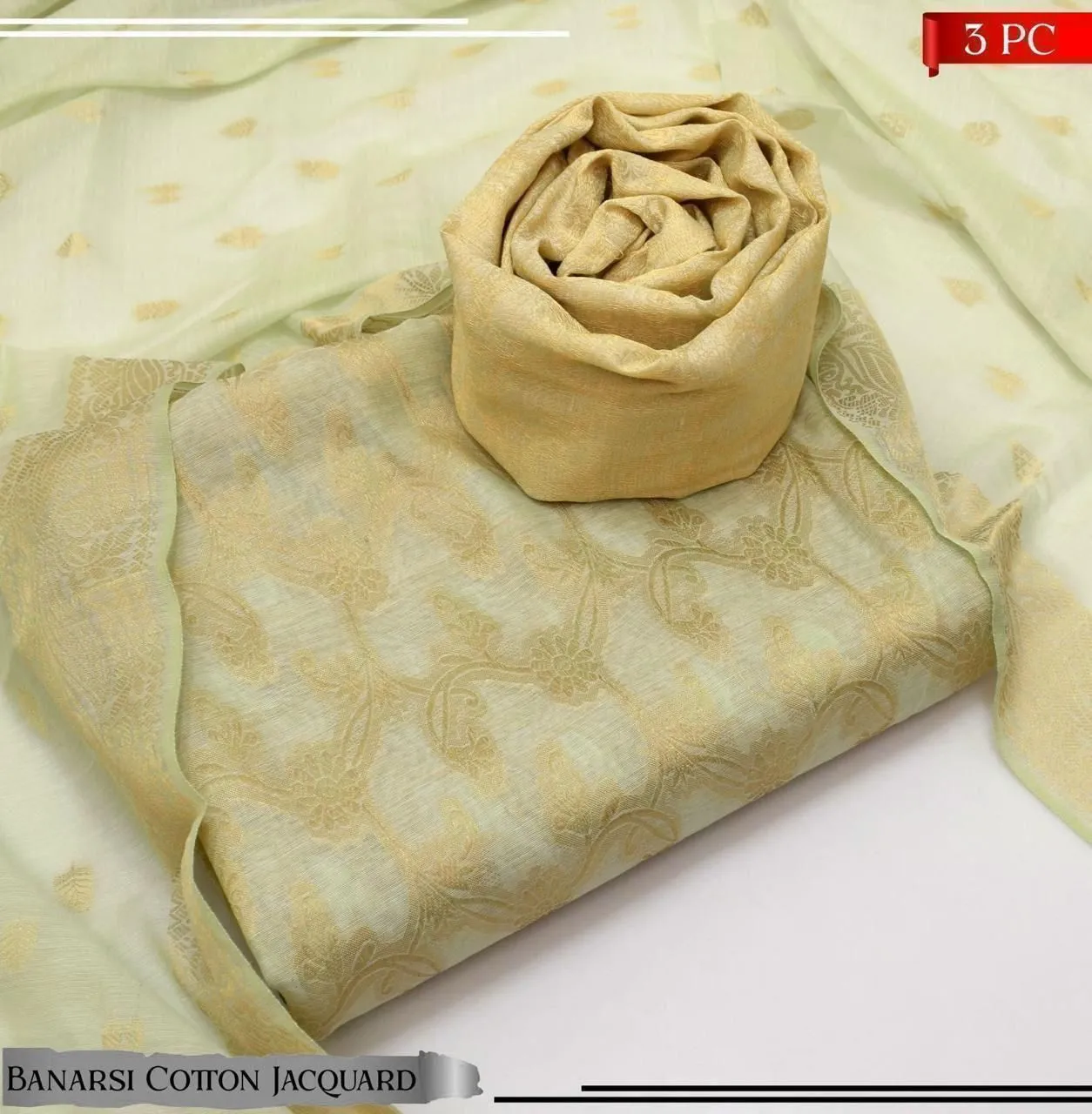 *3pc*  *Fabric* cotton  banarsi Jacquard  Shirt, Trouser,
