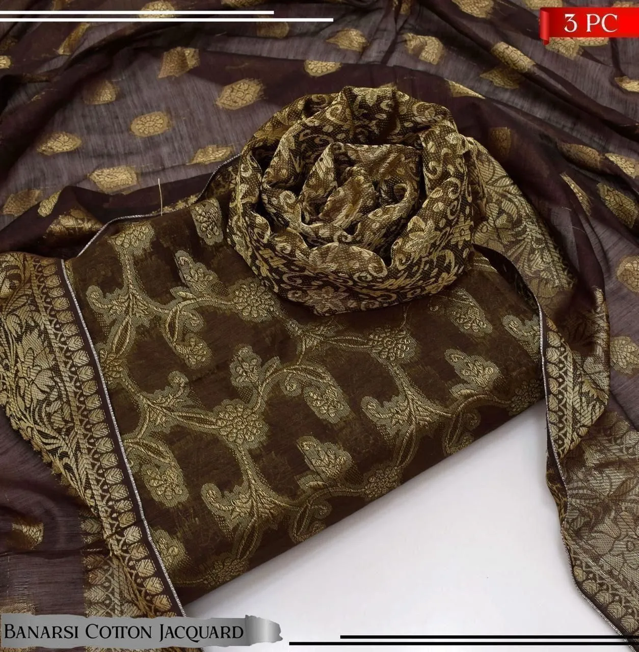 *3pc*  *Fabric* cotton  banarsi Jacquard  Shirt, Trouser,