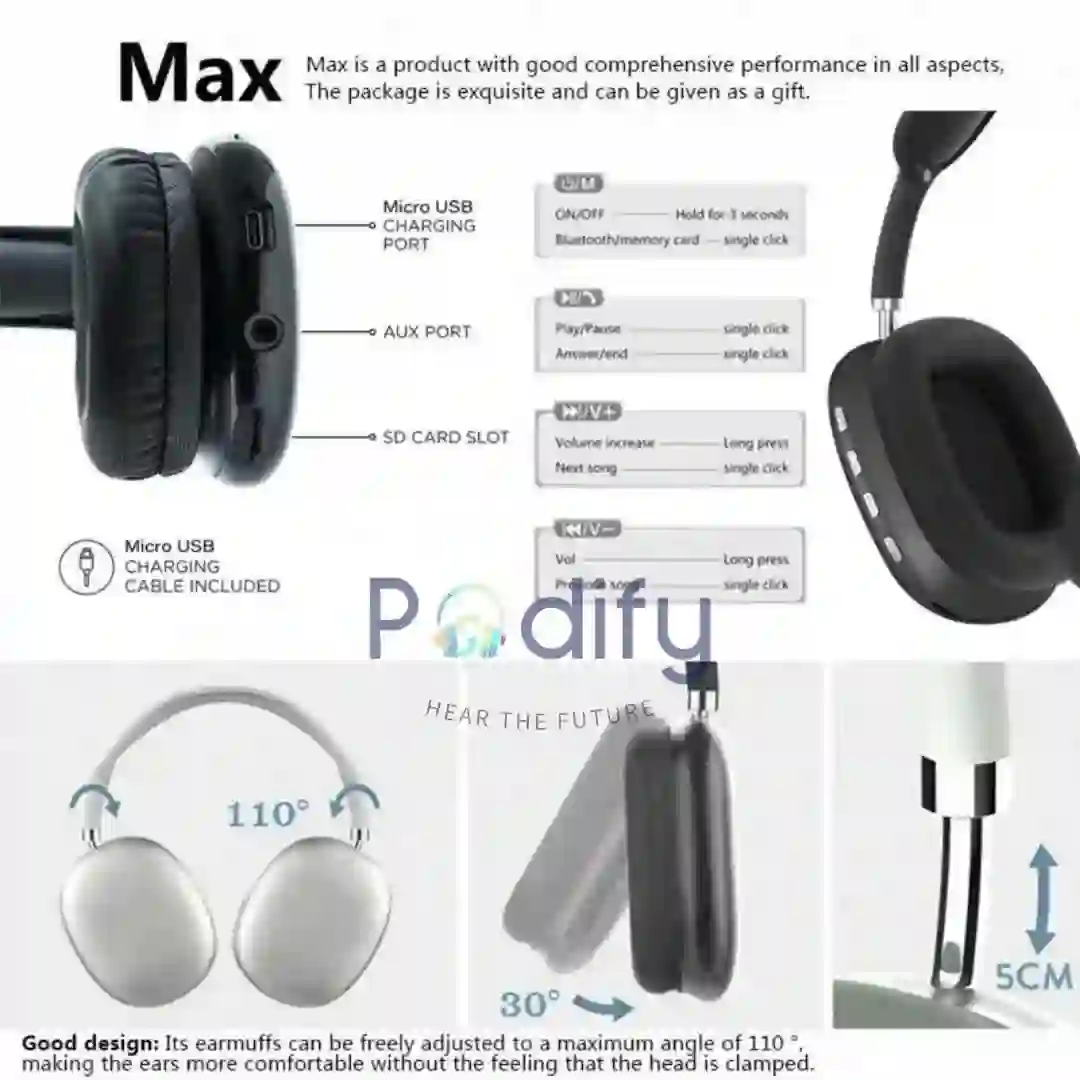 P9 Pro Max Wireless Bluetooth Headphones with Box Packing